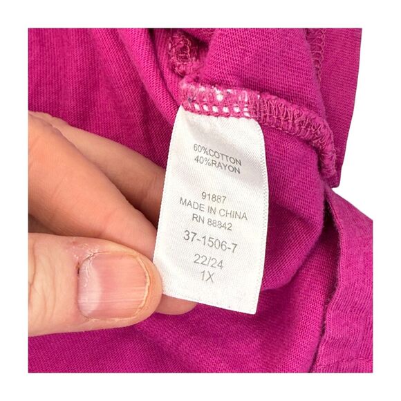 Woman Within Tunic Blouse Women 22/24 1X Pink Cotton Front Half Zip Short Sleeve - Picture 7 of 7